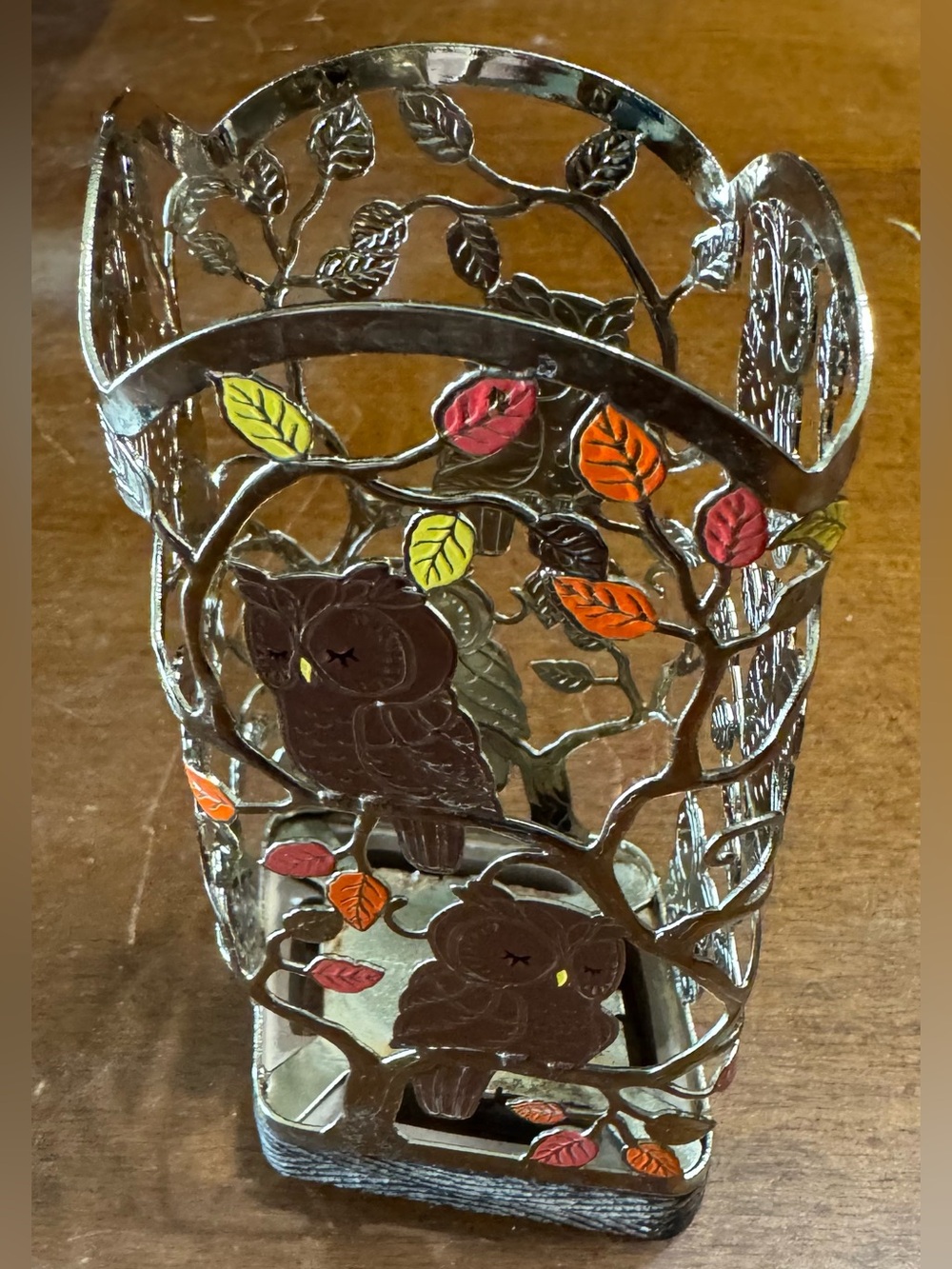 Bath and Body Works Foaming Soap Holder Owl with Colorful Leaf Accents